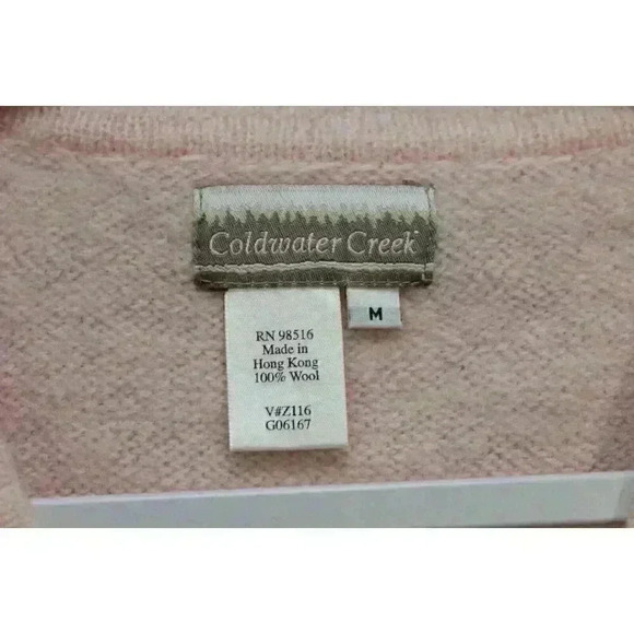 Coldwater Creek Cardigan Sweater Sz Medium 100% Wool Pink Embroidered Oversized - Picture 2 of 11